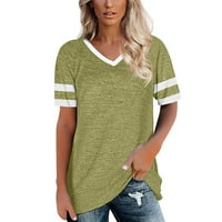 Женски Блузи Дами Обични Модни Печатени Кратки Ракави Круг Вратот Пуловер Маица Врвот Армија Зелена М
