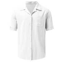 Pgeraug mens кошули класичен цврст џеб во боја единечен памучен постелнина Поло кошули за мажи бели XL