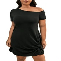 Обична Обична Асиметрична Маичка За Вратот Фустан Со Кратки Ракави Црни Фустани Со Плус Големина