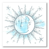Сина полумесечина Месечина со starsвезди и приврзоци од месечината што сликаат платно уметнички принт