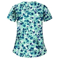 Женски врвови околу деколте за цветна блуза обични жени летни маици со краток ракав сина 2xl