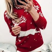 Намален Женски Џемпер Тркалезно Деколте Пуловер Џемпер Печатење Удобен Божиќен Џемпер Со Долги Ракави Со Долги Ракави Со Средна