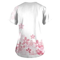 Жени Мода Пеперутка Печатење V-Вратот Краток Ракав Работна Облека Со Џебови Врвови Бела XL