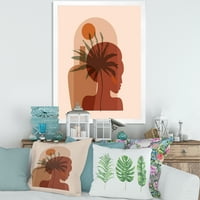 DesignArt 'Апстрактна убава девојка портрет и тропски палма лисја' модерен врамен уметнички принт