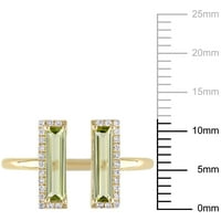 Miabellaенски CT CT Baguette-Cut Peridot CT Diamond дво-камен-камен 14KT жолто злато отворен прстен
