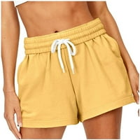Maseенски плус големина мода мода женски прицврстувачки џеб лабава цврста боја спортски шорцеви пантолони жолти 10