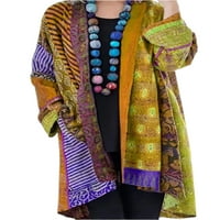 Lumentoенски женски етнички стил палто Зимски обични јакни за надворешни работи на долга должина цветна печатена палта со џебови