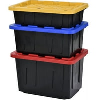 Едсал пластична кутија за складирање со тешки задачи, галон, црна со жолт капак за прицврстување, стабилна, 4-пакет