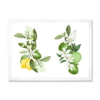 DesignArt 'Букети на цветаат гранки од лимон дрвја на бело' традиционално врамен уметнички принт