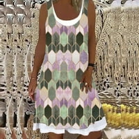 Crotgten Women Retro Geometric Plaid Printed Fasure Road Reck Reck Loose Fasure Maxi фустан за жени