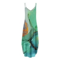 Женски фустани лажички врат печатен максичен летен летен фустан без ракави зелена м