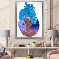 DesignArt 'Портрет на афро -американска девојка со сина коса II' модерен врамен уметнички принт