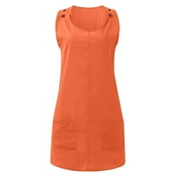 Жените Печатени Лажичка Вратот А-Линија Мини Мода Без Ракави Летен Фустан Портокал 3XL