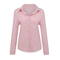 IOPQO кошули со долг ракав за жени модни женски лабави постелнина копче цврсто лаптоп со долги ракави маица блузи врвови кошули