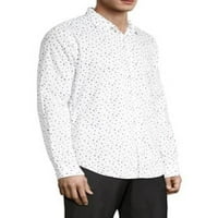 Варватос Менс бела печатена кошула со вклопна кошула l