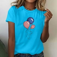 Врвови за жени маички со знаме за печатење на маици за независност, лабава се вклопуваат во денот на независноста, печатење на горниот врат на вратот Краток ракав н?