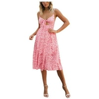 shpwfbe летни фустани за жени бохо фустан за жени женски фустани цвет печатење v-вратот шпагети ремен копчето надолу миди фустан