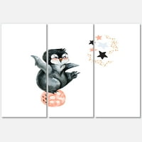 DesignArt 'Малиот пингвин со планети и starsвезди ii' фарма куќа платно wallидна уметност печатење