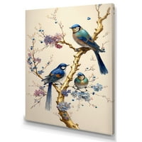DesignArt повеќебојни птици на цветница на сливи дрво VII платно wallидна уметност