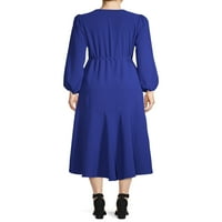 Scoop Blouson ракав со висок низок макси фустан женски