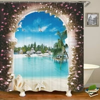 3Д сончево крајбрежје надвор од лакот цвет печатење бања туш завеса полиестер водоотпорен дома декорација завеса со кука