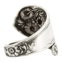 Лажица за сончоглед на ломби, прилагодлив прстен Бохо гроздобер прст отворен прстен, проширувачки ленти за завиткување за жени