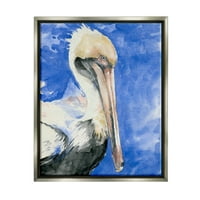 Sumbell Industries Елегантна пеликанска птица затегната клун смело сино сликарство Сликарство сјајно сиво лебдечко врамен платно